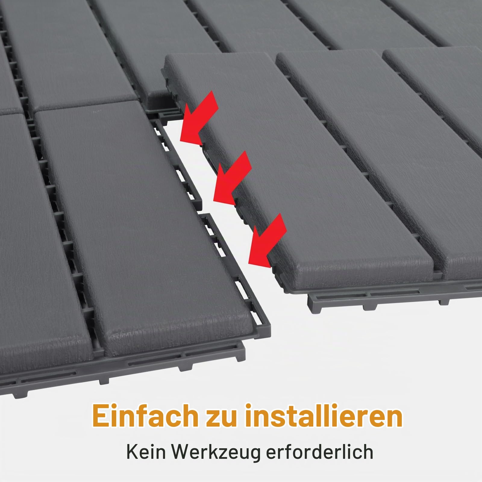 LEADZM WPC Fliesen, Balkon Bodenbelag - 30 x 30 cm 27 Stück / 2,4m² - Wetterfeste Terrassenfliesen mit Klicksystem, Geeignet für Balkon und Garten, Horizontale Streifen - Dunkelgrau