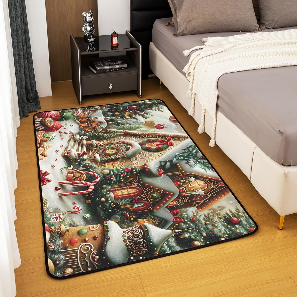 Homewish Świąteczny dywan do kabiny cukierków 150 x 200 cm do sypialni – słodkie cukierki świąteczne dywany salon brązowa gwiazda ciasteczko nie gubi włosia dywan, zima świąteczna dekoracja kula duże