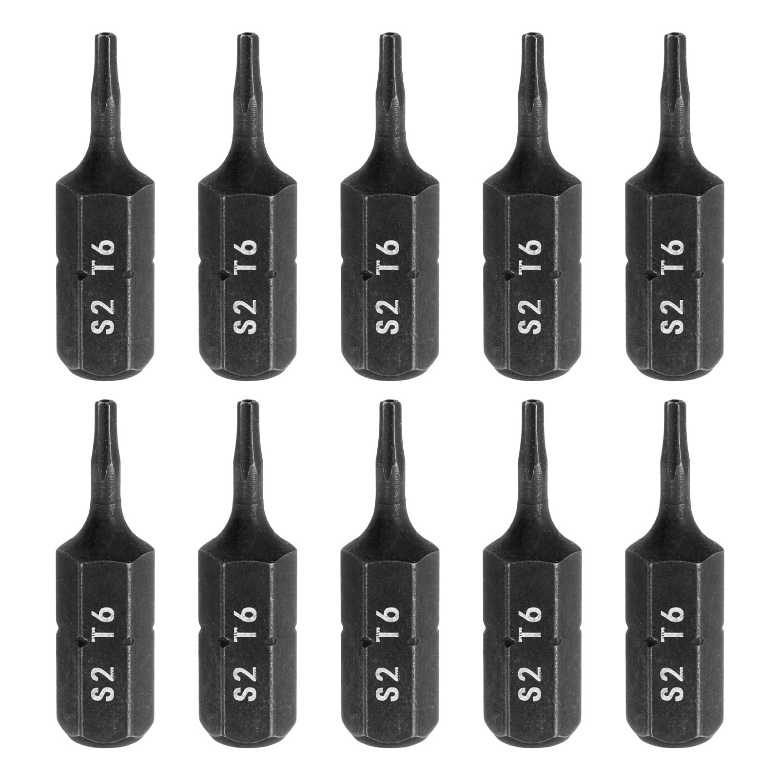 HARFINGTON 10pcs T6 Torx Screwdriver Bit 1/4" Hex Shank 25mm/1" Length S2 Steel Star 6 Point Head Hex Security Screw Driver Bits with Hole for Impact