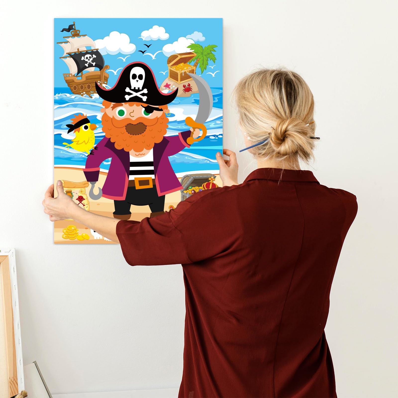 Omlisca Pirate Party Game Stickers Pin The Teeth On The Poster with 36 Pieces Gold Teeth Stickers and 2 Pieces Blindfold for Pirate Birthday Party Favors Supplies