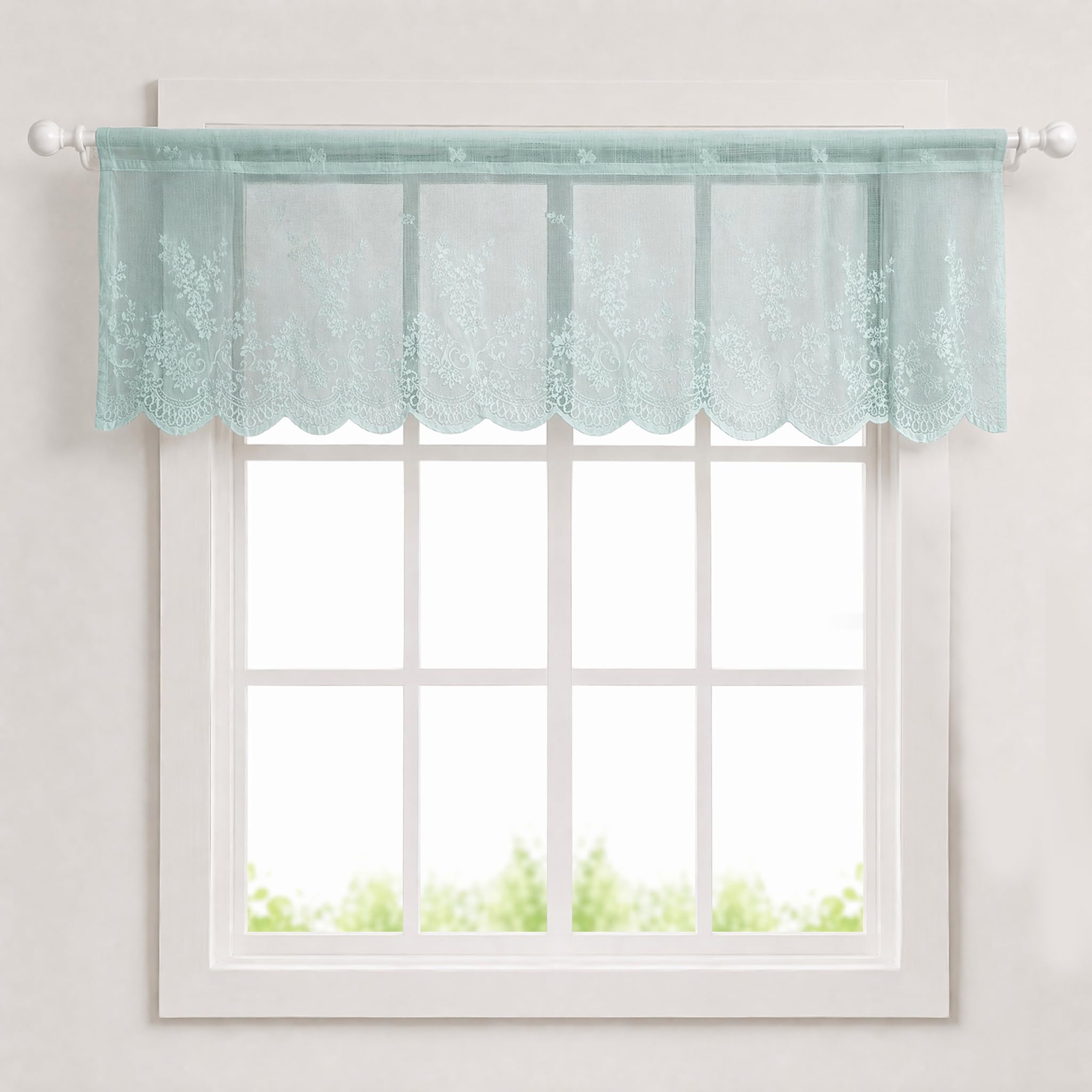 Molaxhome Lace Curtain Valance Floral Semi Sheer Curtain Window Valance
