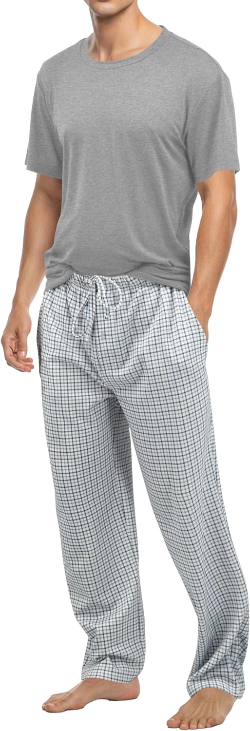 Andrew Scott Mens Executive Soft Pajama Set | 2 pc Crew Top & Drawstring Bottoms LoungeWear