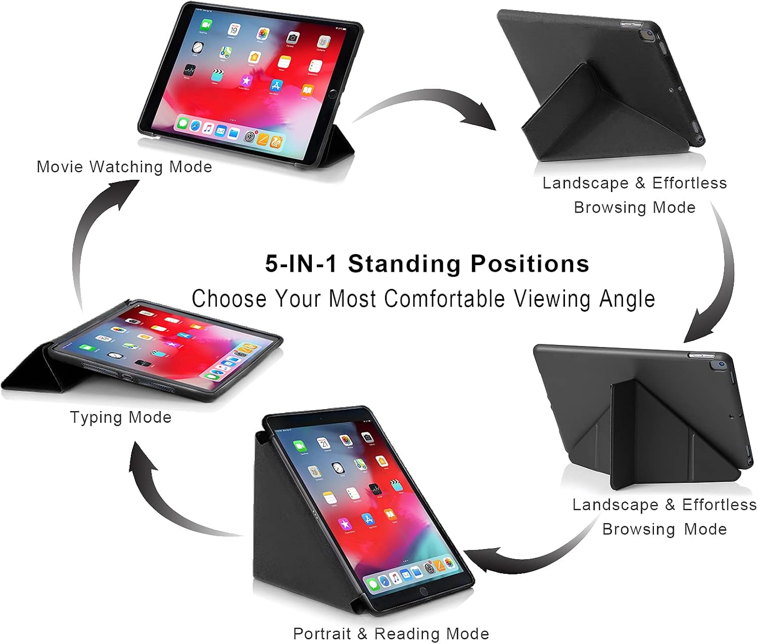 MuyDoux Origami iPad 10.2 inch Case, fits iPad 9th & 8th Generation, 5-in-1 Multiple Viewing Angles - Image 4