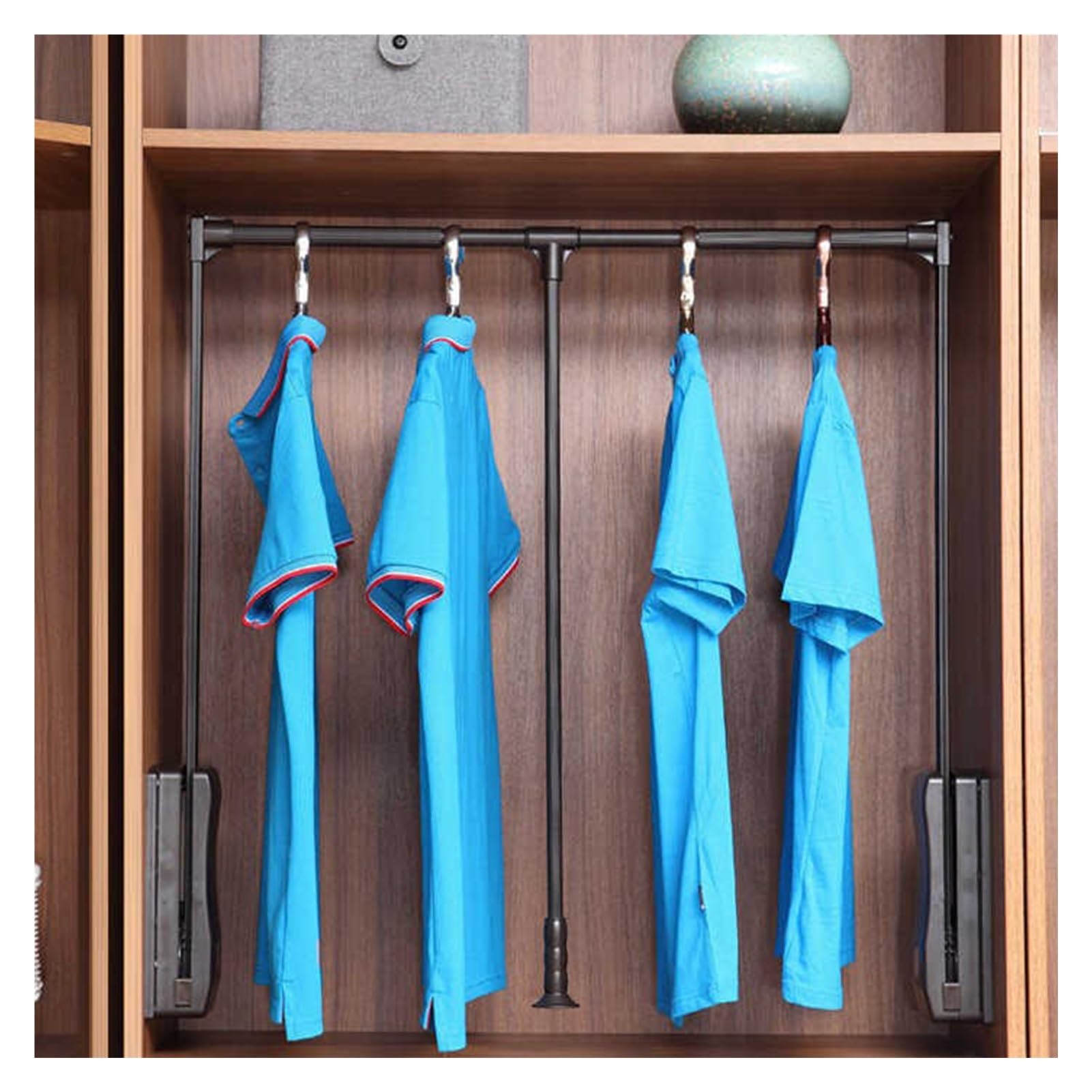 GTHTUHFD Telescopic Pull Down Wardrobe Rod Space Saving Lift Storage Rack Max Load 20Kg Adjustable Length 890 1200Mm Ideal For Closet Nization Brown-660-890mm