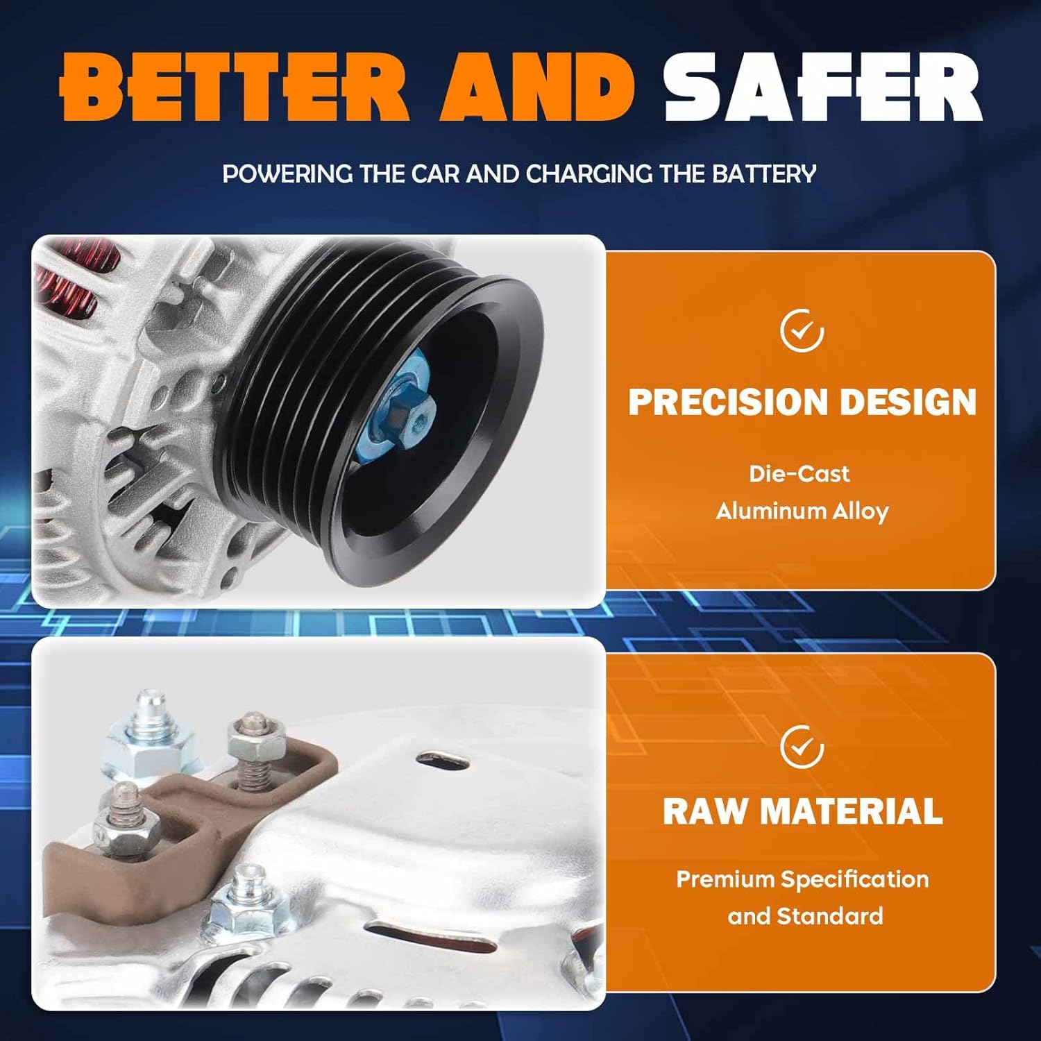 90Amp New Alternator Fit for Jeep for Cherokee 91-98 4L 2.5L, Grand Cherokee 93-98 4L, Wrangler 91-98 4L 2.5L, Comanche 91 92 4L 2.5L, TJ 97 98 4L 2.5L, for Dodge Dakota 97 98 2.5L