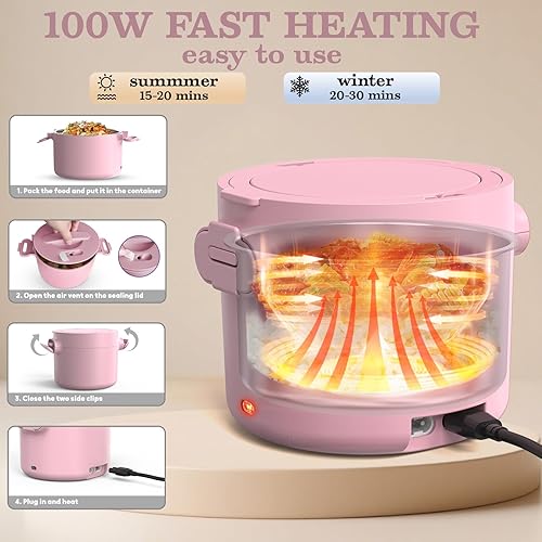 Miniatura 2 de Lonchera eléctrica, calentador de alimentos portátil de 33 onzas, calentamiento rápido de 100 W y acero inoxidable 304 a prueba de fugas, 3 en 1