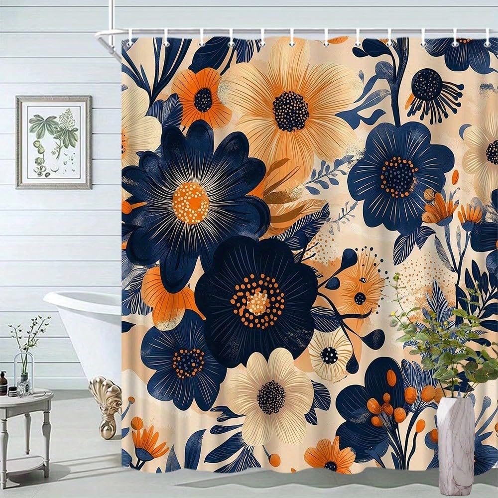 GLKSDLPO Floral Pattern Shower Curtain Made Of Polyester Fabric, Bathroom Decoration, Bathtub Partition Hanging Cloth With 12 Hooks(214x183cm/84x72in(WxH)