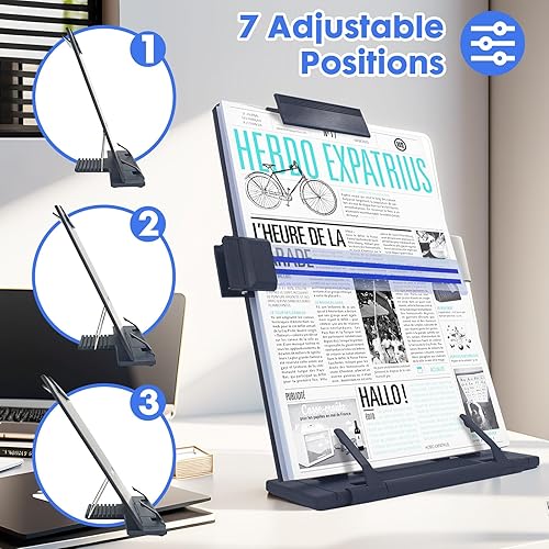 Miniatura 3 de Resulzon - Soporte de papel para documentos con 7 posiciones ajustables, soporte de papel para escritorio al escribir para leer letras A4, libros,