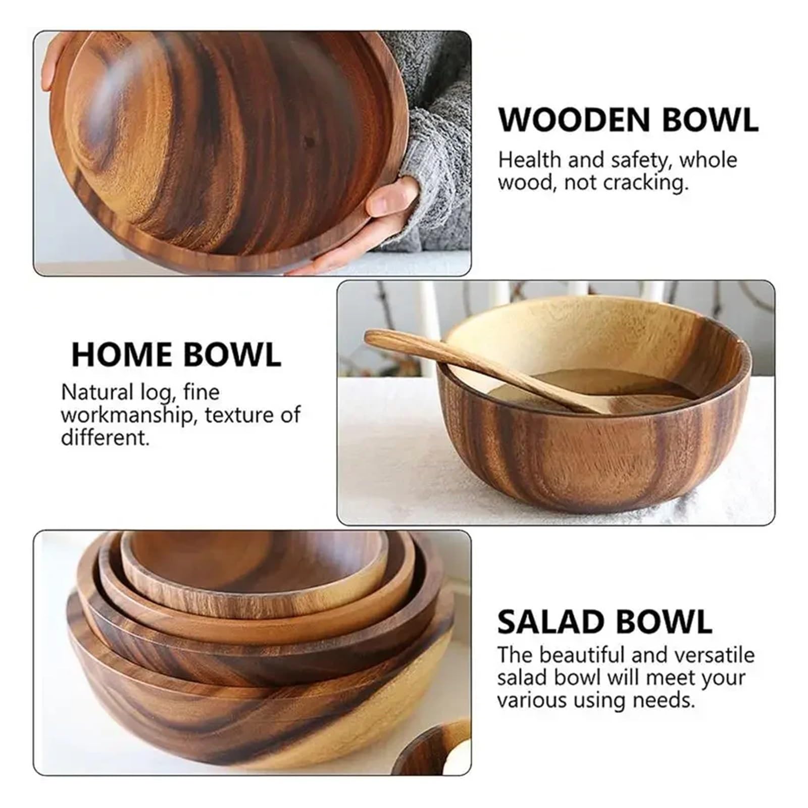 juego de cuencos para mezclar Cuenco de madera for ensalada de frutas, ideal for el hogar, restaurante, contenedor de alimentos, utensilios.(Color6)