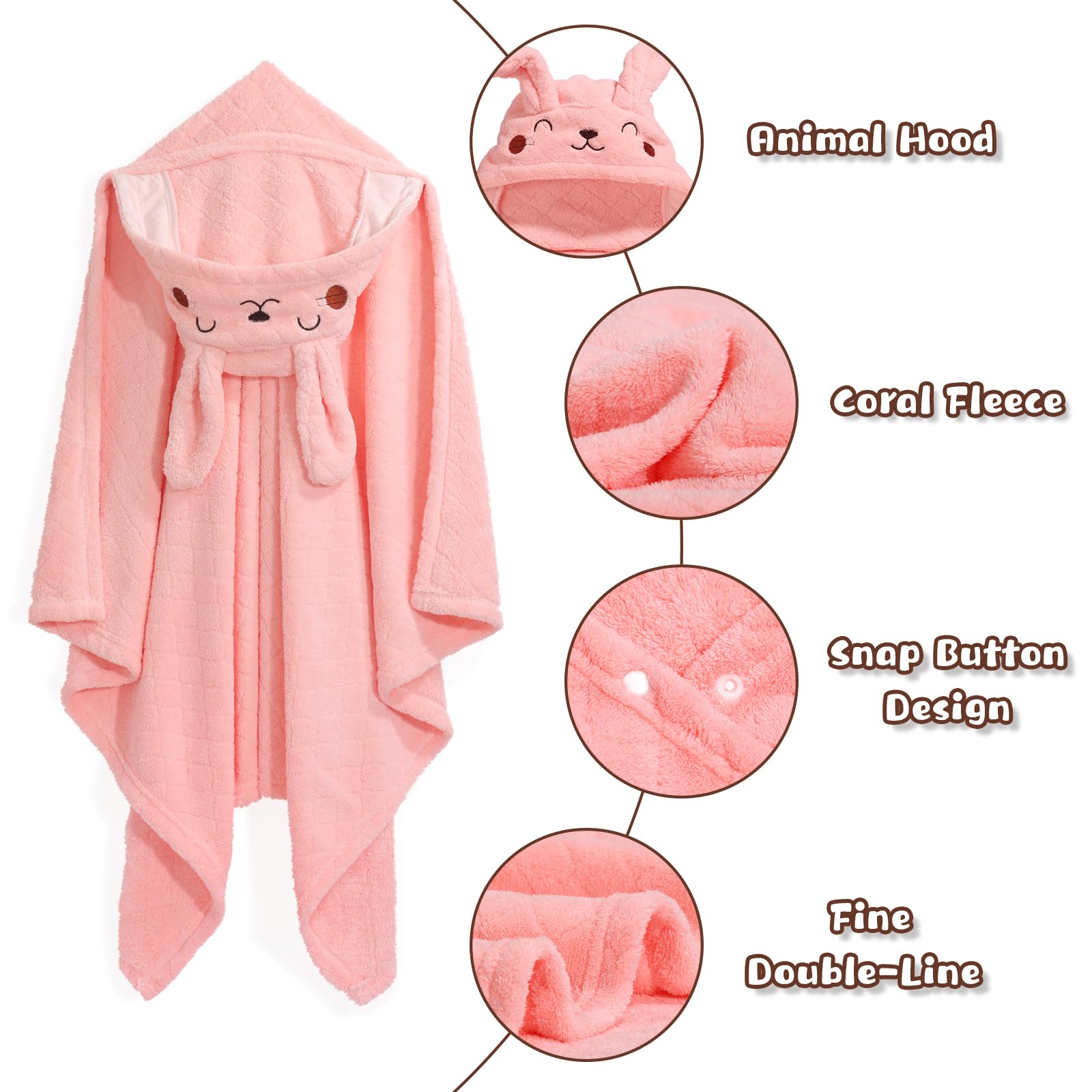 Toallas de baño con capucha para niños pequeños, paquete de 2 toallas gruesas para niños con capucha de animal, extra grandes de 50 x 32 pulgadas para bebés de 0 a 6 años, forro polar coral