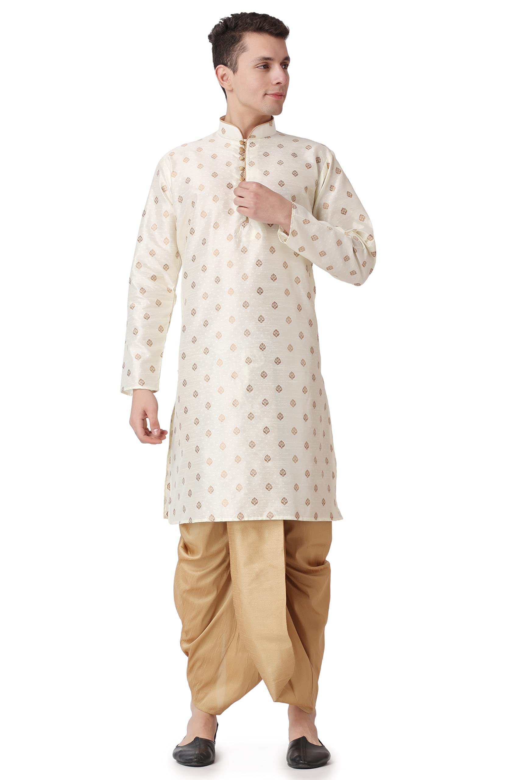 royal kurta Men's Silk Blend Printed Kurta Dhoti Set-picture-52
