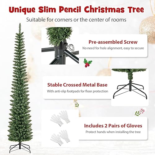 Miniatura 190 de Goplus - Árbol de Navidad artificial cónico de 6 pies, 340 puntas de rama, agujas de cloruro de polivinilo premium, delgado con soporte de metal