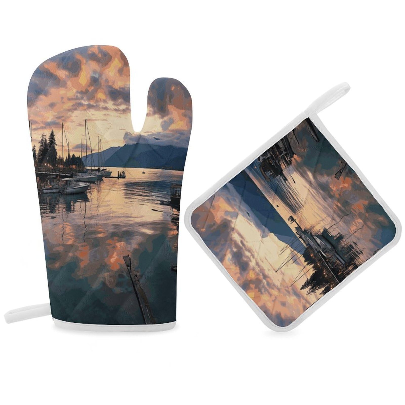 Fodpand Women's Style Evening In Vancouver Oven Mitts And Pot Holders Sets,Oven Gloves For Kitchen Oven Mitts And Potholders For Baking Cooking Grilling Apartment Essentials