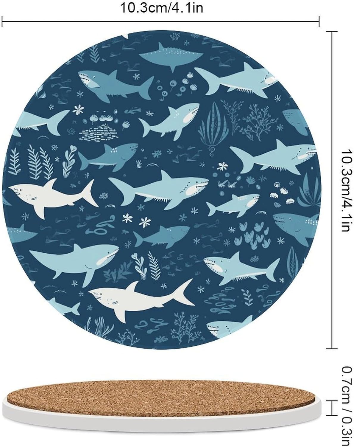 Sharksm Coaster with Cork Base Drink Coasters for Coffee Table Decor Modern Cup Coasters with Non-Slip & Heat-Resistant Cute Ceramic Table Coaster for Home Dining