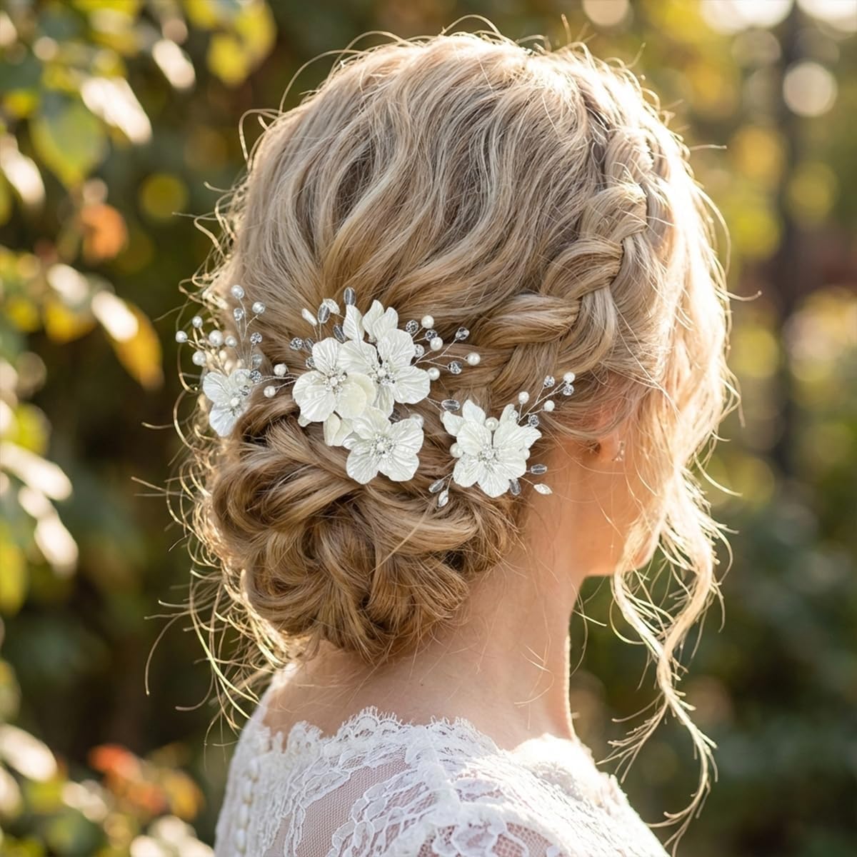 5 PCS Large Flower Bridal Wedding Hair Pins Crystal Pearl Hair Headpiece Clips Bride Hair Accessories Jewelry with Rhinestone for Wedding Bride Bridesmaids(White)