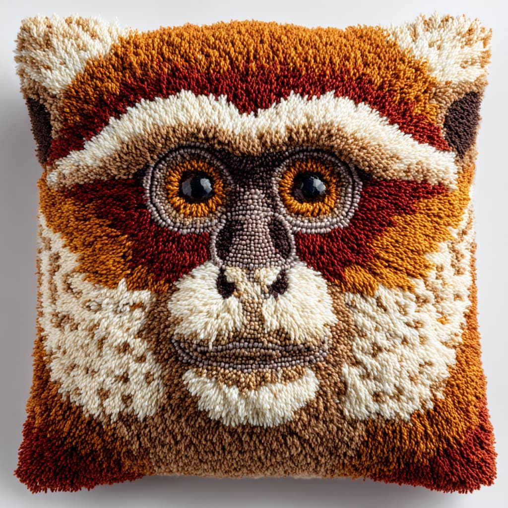 Taxpy Latch Hook Kits, Animals Monkey Cushion Craft Kits Pillow Cover Making Crochet Pre Printed Canvas Needlework Latch Hook Cushion Cover Kits,43x43cm