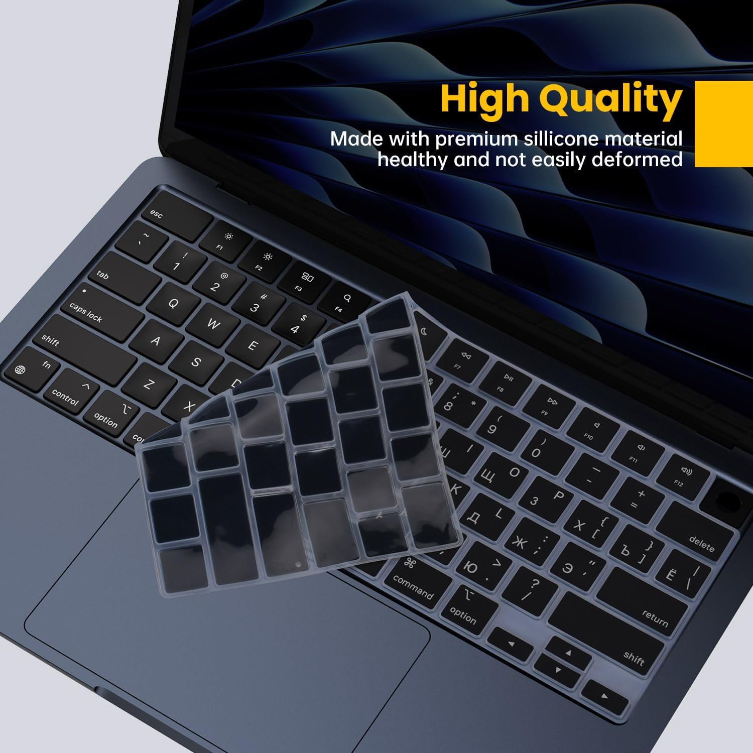 Russian Keyboard Cover Skin for 2026-2022 MacBook Air 13" M5 M4 M3 M2 Chip A3449 A3240 A3113 A2681, MacBook Air M5 Accessories Silicone Protector, US ANSI Layout, Russian image 3