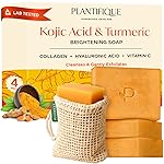 PLANTIFIQUE Kojic Acid Soap for Hyperpigmentation 4 Bars with Mesh Bag - Turmenic Soap with Hyaluronic Acid, Collagen, Vitamin C for Dark Spots - Vegan Skincare, 320g / 11.28 oz