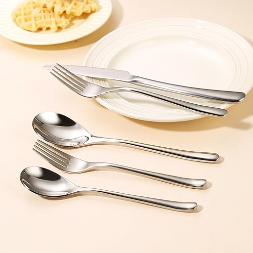 Miniatura 4 de Juego de cubiertos de 20 piezas, juego de cubiertos para 4, juego de cubiertos de peso equilibrado para el hogar, cocina, restaurante, boda, espejo