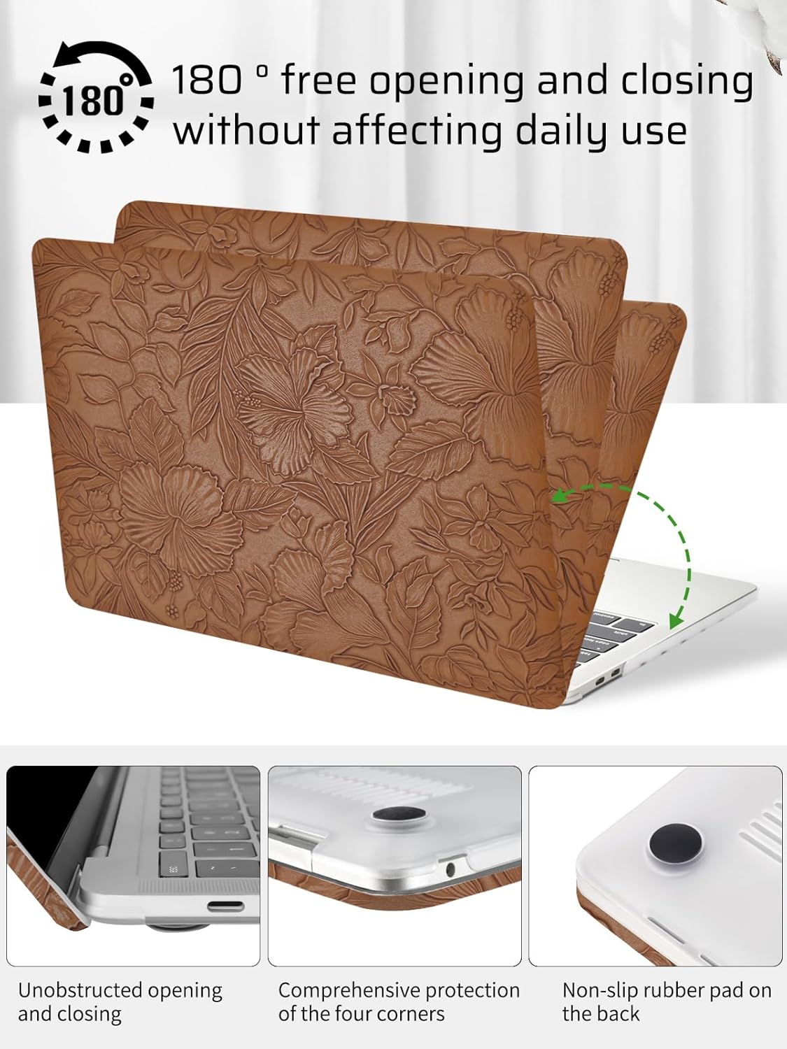 Seorsok Compatible with MacBook Pro 13 inch Case M2 2023,2022,2021-2016 A2338 M1 A2251 A2289 A2159 A1989 A1708 A1706,Leaves Flowers Leather Hard Shell Case & Keyboard Cover,Dark Brown Blooming Floral