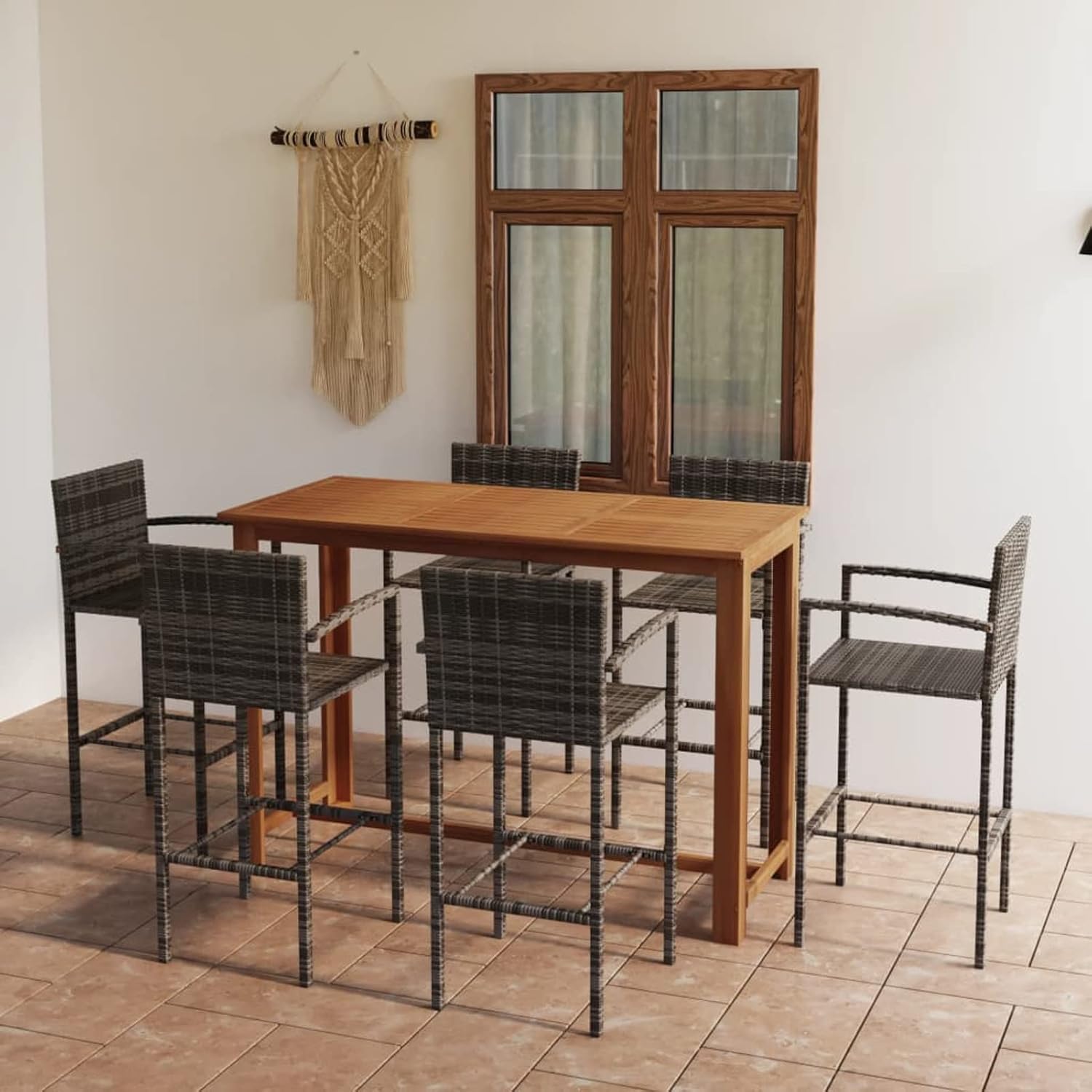 7-Piece Garden Bar Set, Grey, Garden Bar Furniture, Corner Bar for Garden Patio Outdoor