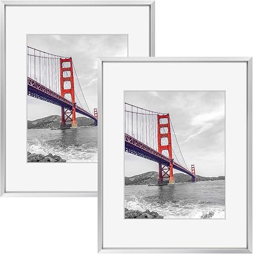 Vista 165 de Frametory - Colección de marcos de metal para fotos, marco de aluminio para fotos con alfombrilla de color marfil y cristal real Dorado