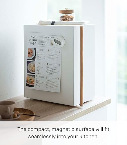 Miniatura 6 de YAMAZAKI Home Tosca - Recipiente para pan de metal, ahorro de almacenamiento delgado para mostrador, vertical, acero + madera, blanco