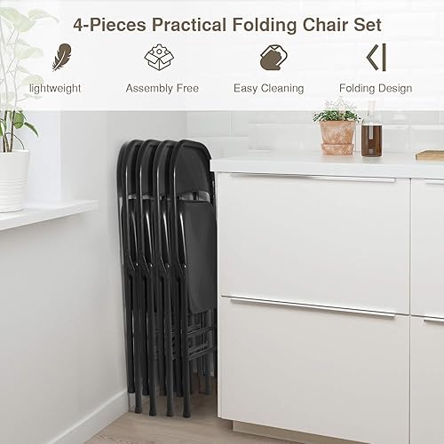 Miniatura 6 de VECELO Silla plegable de metal, montada de acero con triple soporte y respaldo doble con bisagras para oficina en casa, resistente, capacidad de 350
