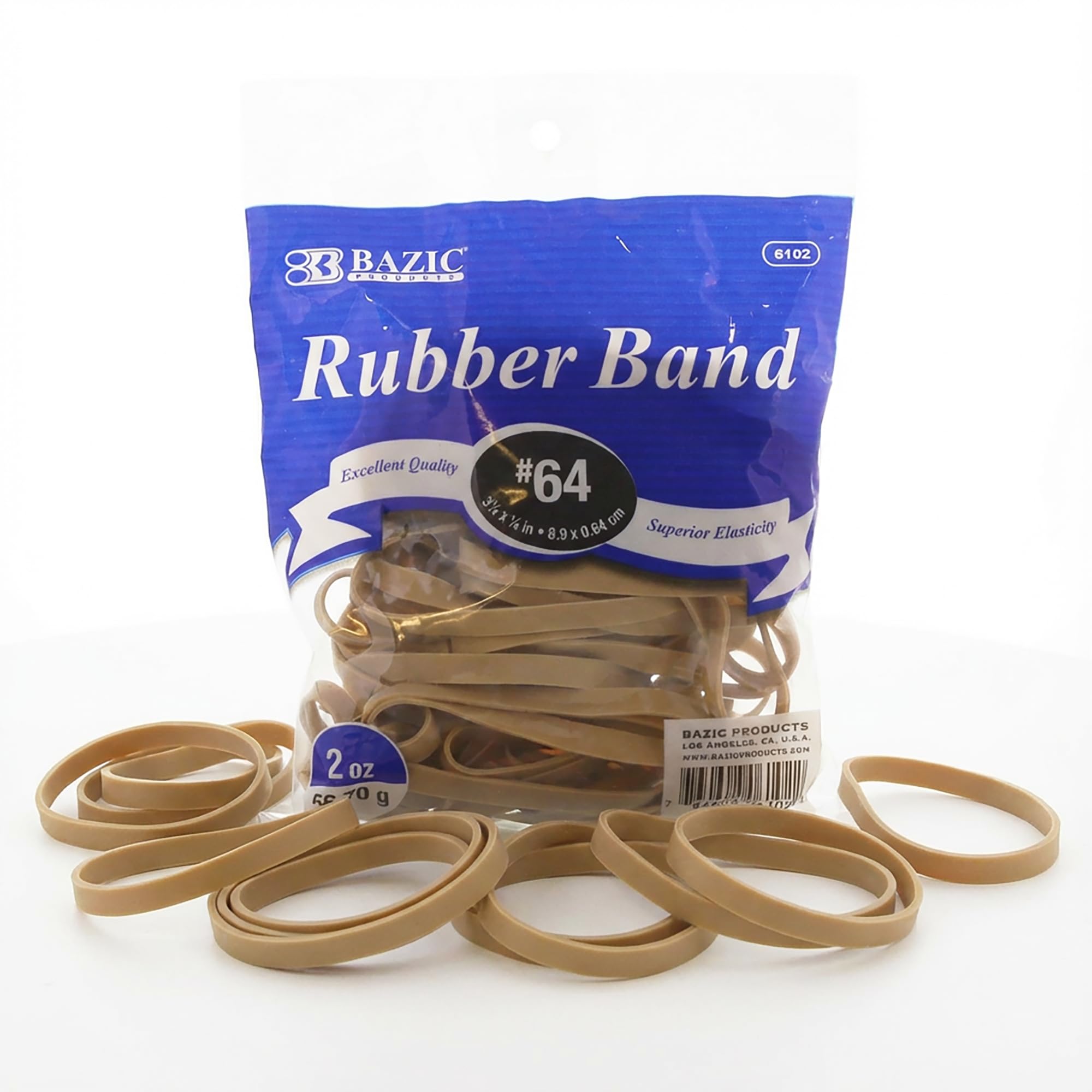 BAZIC Products Rubber Bands Large Size #64, 2 Oz./ 56.70g, Made in USA Elastic Stretchable Bands for Bank Paper Bills Money Dollars File Folders, 1-