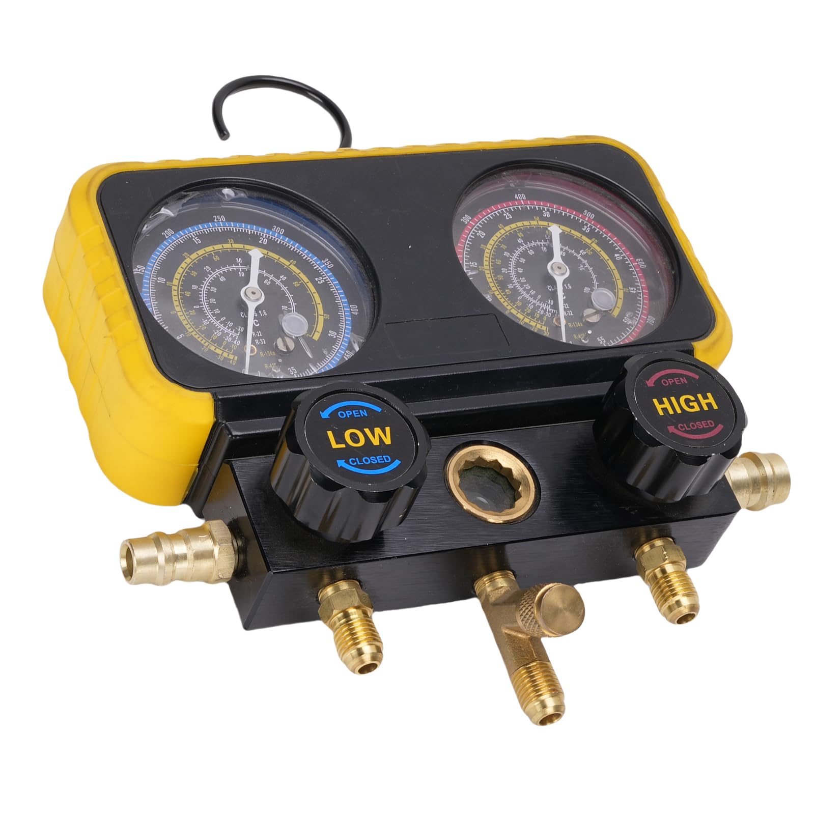 SIXRUN Car CA Conjunto de 3 Mangueras para el Refrigerante R410A R32 R134A R22, Que Incluye Medidor de Flujo, Válvula de Seguridad, Adaptadores, Puede Tocar Herramientas de Carga.