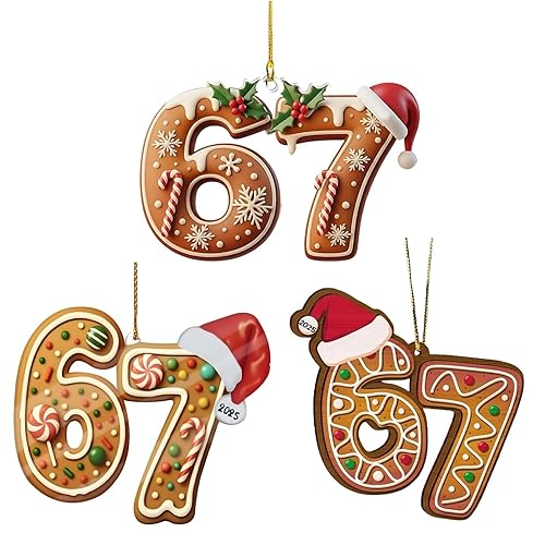 3PCS 67 Meme Funny Christmas Ornaments 2025, 6 7 Ornament, Santa Ornaments for Christmas Tree, 6 7 Acrylic Ornament, 67 Gifts for Teen (C)