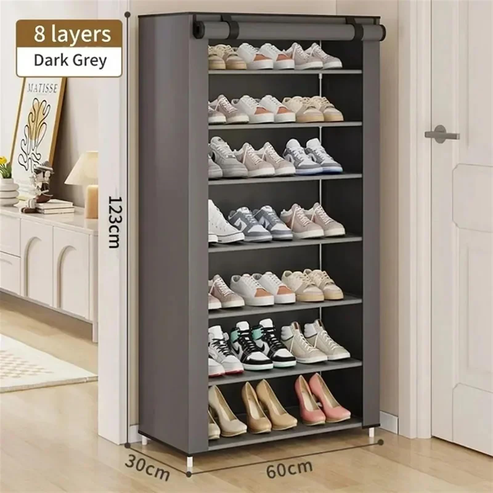Schuhregal Stoff-Schuhschrank-Organizer, mehrschichtiges Schuhregal, Vliesstoffe, einfache Lagerung, wirtschaftlicher Typ, Schuhregal, Schrank, Haushalt(8Layers Black)