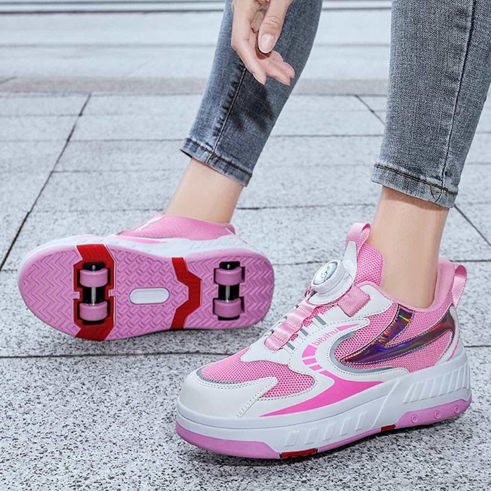 Chaussures à roulettes Fille Et Garçon Patins de Skate à roulettes Sneakers Roller 2 en 1 Chaussures de Skateboard Baskets avec Roues Outdoor Patins à roulettes Enfants (BZX-T24, 37EU)