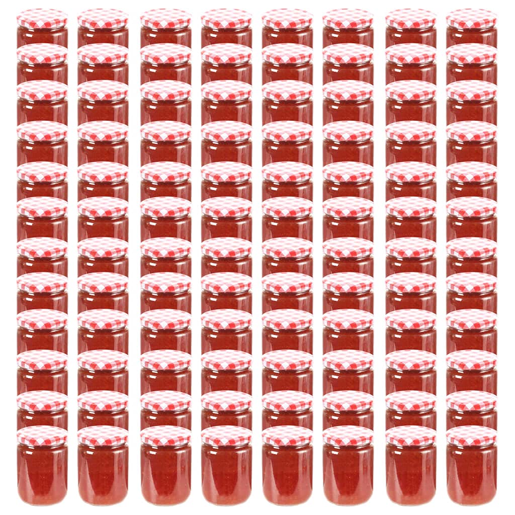 Tidyard Botes Conservas Cristal Tarros de Cristal con Tapas para Conservas Tarros de Mermelada de Vidrio Tapa Blanca y Roja 96 uds 230 ml