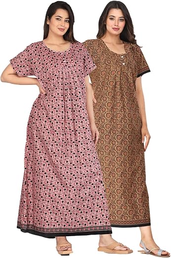 Monique Brand Women Cotton Nighty for Women Ankle Length XXL Free Size Maxi Gown Combo