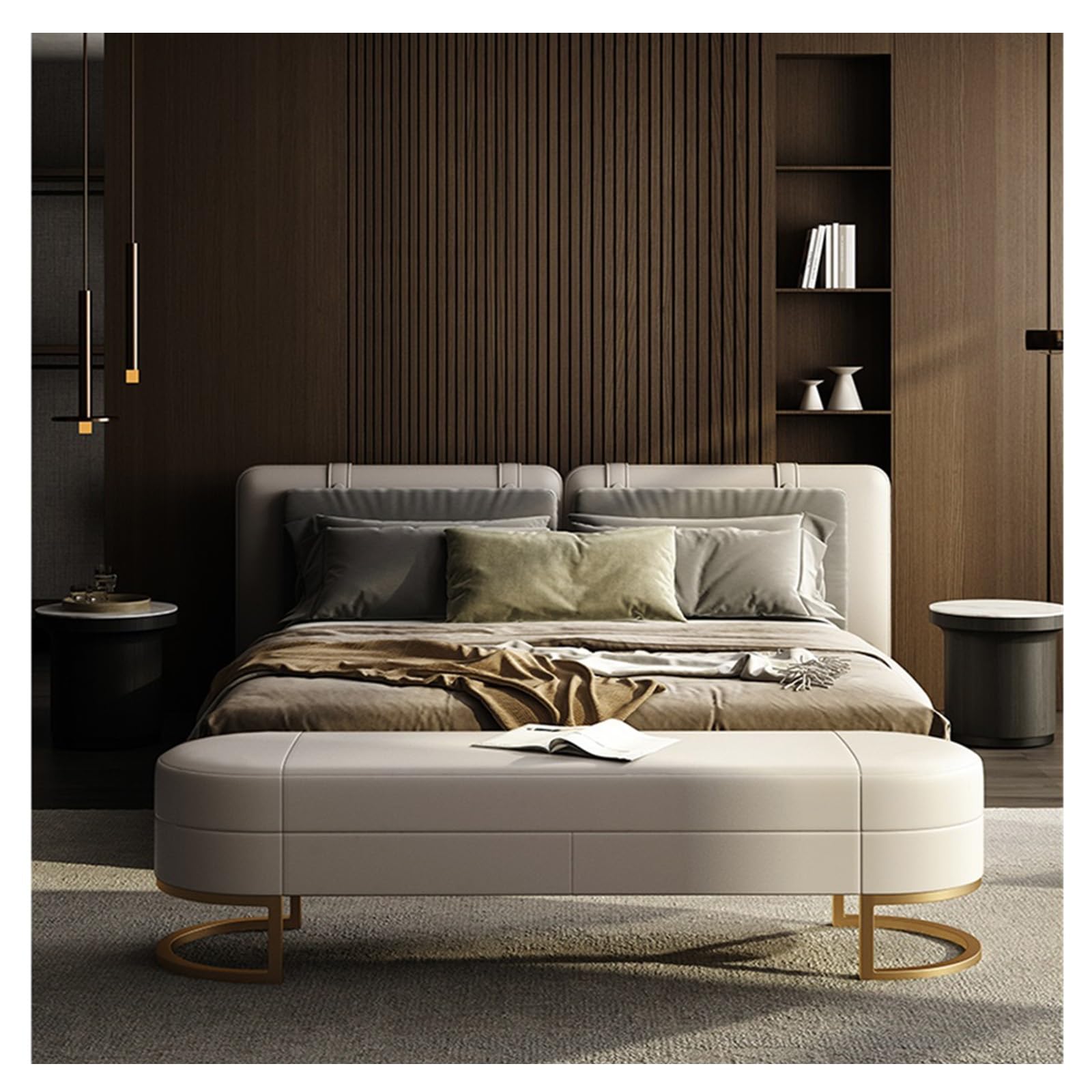 Nowoczesna ławka do przechowywania, otomana z prawdziwej skóry ze schowkiem, ławka do przechowywania, do sypialni, salonu i korytarza, dekoracyjna (szara, 130 x 40 x 45 cm)