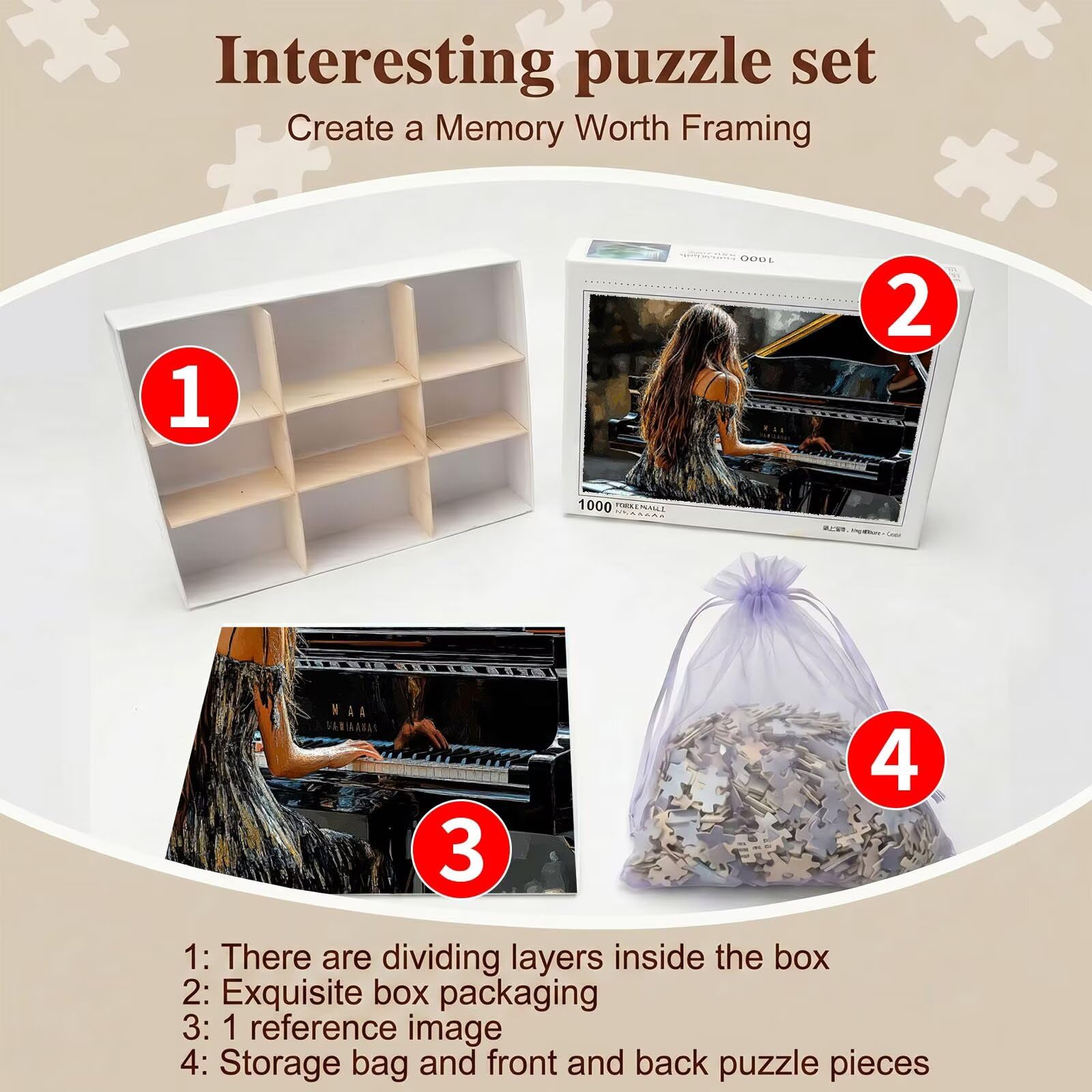 Puzzle 5000 Pezzi Classici, Puzzle Bellezza pianoforte, 156 x 105 cm, Gioco Educativo e Antistress in Legno con Poster Incluso, Ttività DIY per Famiglia, Regalo per Appassionati, Decor Parete, f0-747