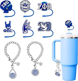 LUHOHI 8PCS ZPB Sorority Accessories for Stanley Cup, 6pcs Silicone Straw Cover Toppers Royal-Blue 10mm With 2PCS Cup Charms for Yeti Tumblers Water Bottle 30&40 Oz Keychain Cute ZPB Theme Gifts