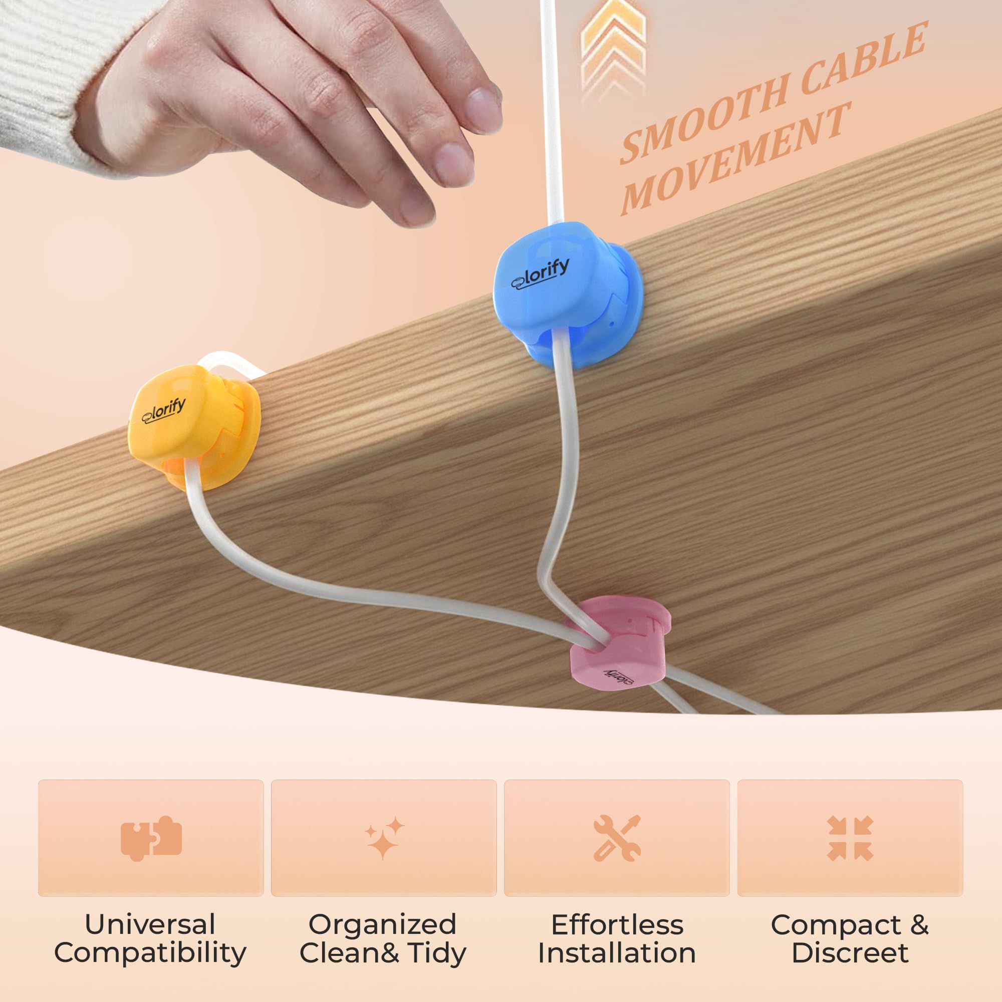 Paquete de 8 clips adhesivos para cables de escritorio, mesita de noche, laptop, clips de carga de teléfono y organizador de cables de coche para el hogar, oficina y gestión de cables de carga