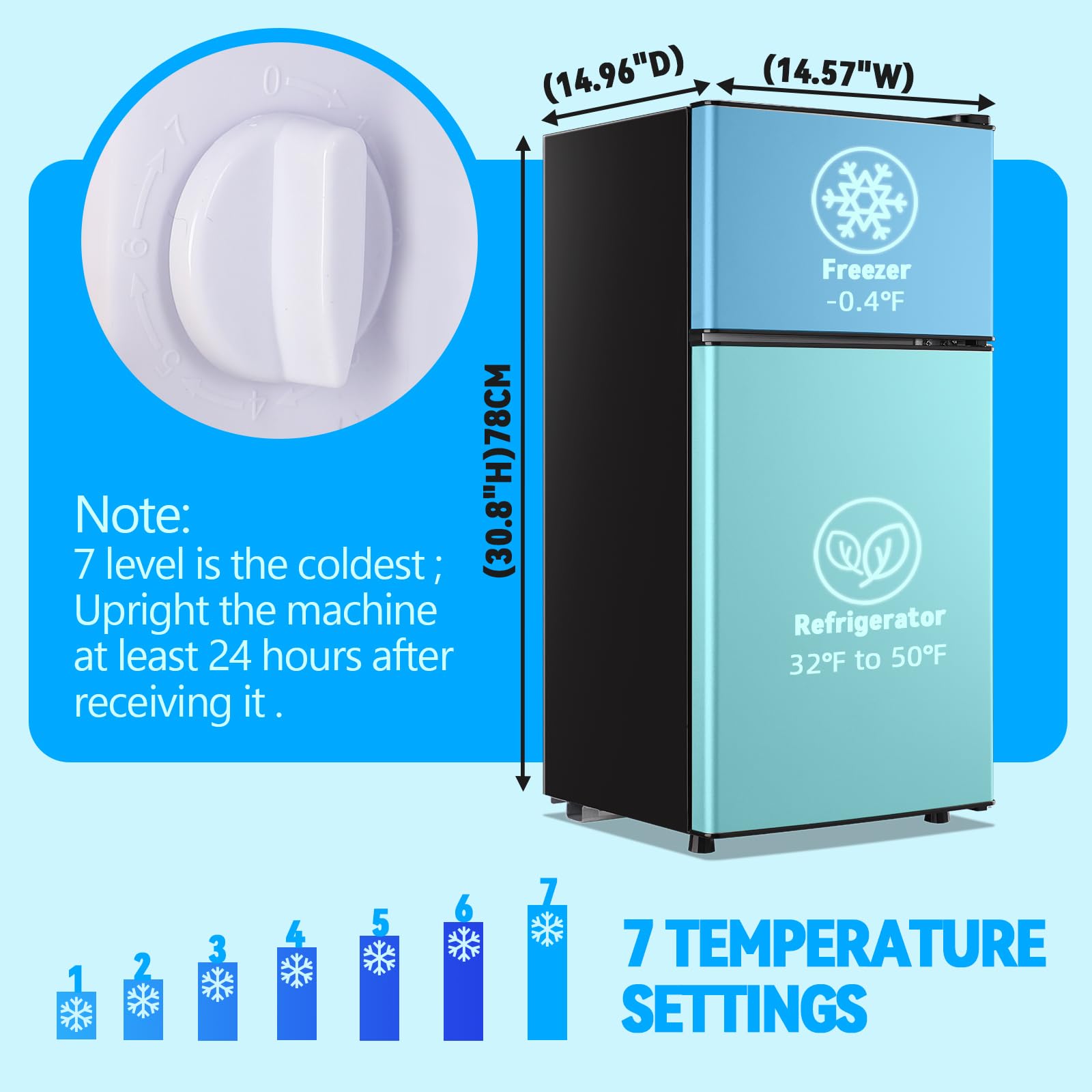 Tacool Mini Fridge With Freezer 2.4 Cu.Ft Mini Refrigerator Double Doors Dorm Fridge Compact 7 Modes Temp Suit For Apartment Bedroom Office Silver on Fridge.com - View 3