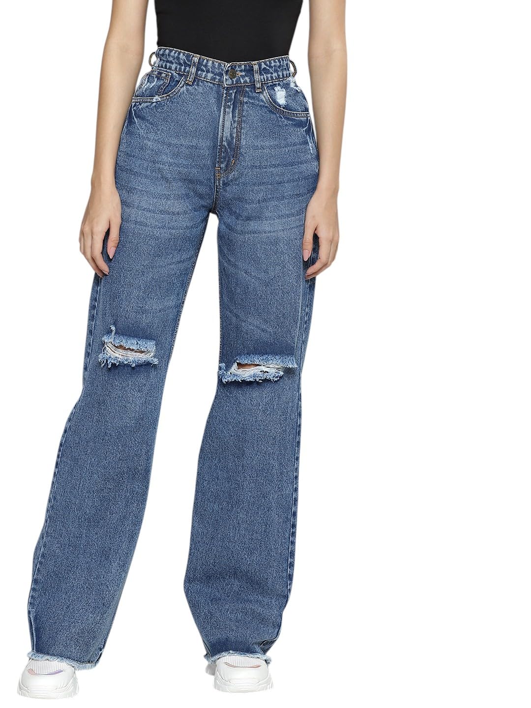 sassafras Women Wide Leg Distressed Slit Jeans-picture-38
