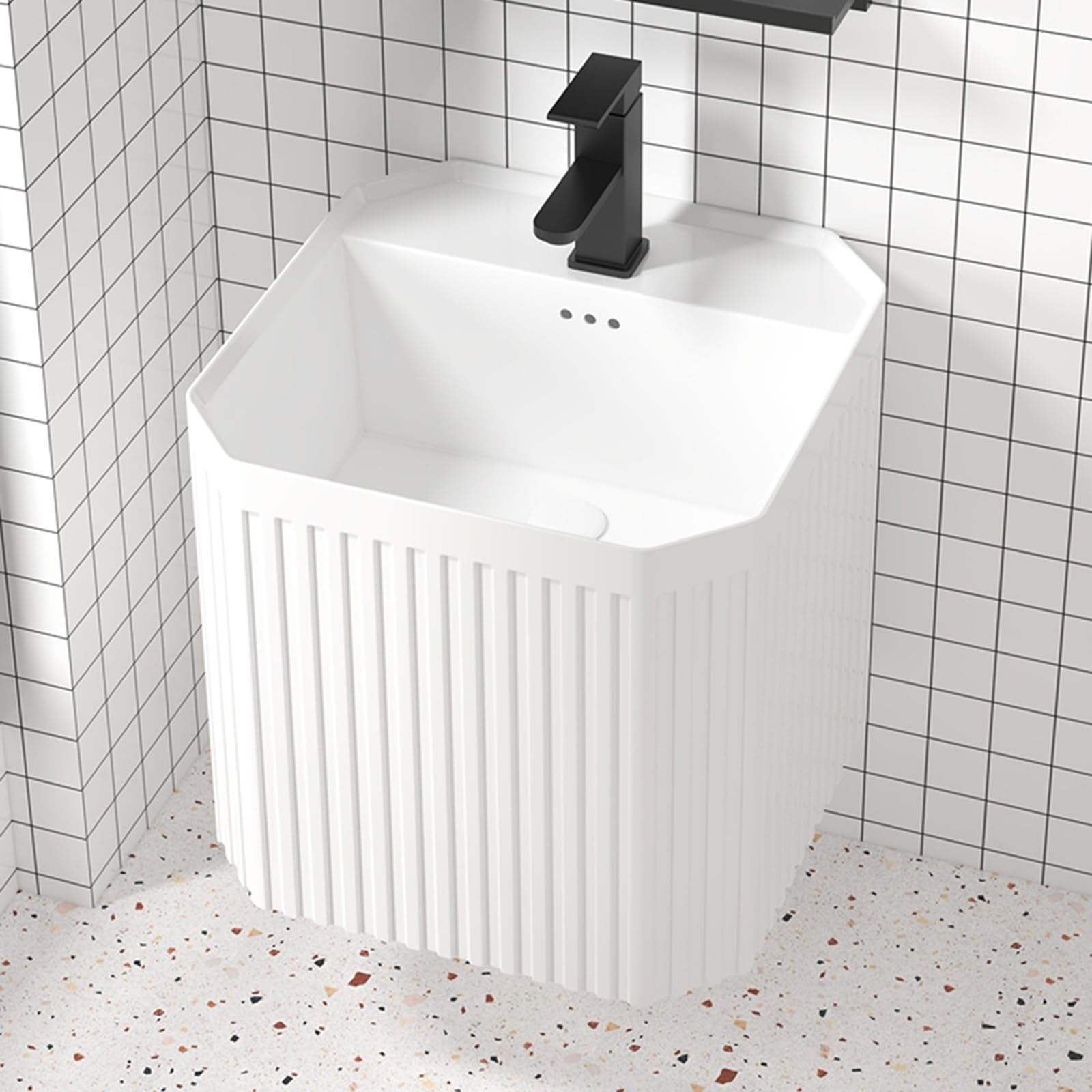 Grande vasque profonde sur pied avec robinets eau chaude et froide