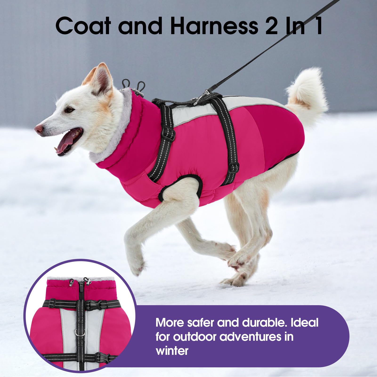 SUNFURA Chaqueta para perro pequeño con arnés integrado, chaqueta cálida para perro con cierre, chaqueta reflectante de invierno para perros pequeños, Schnauzer, Yorkshire