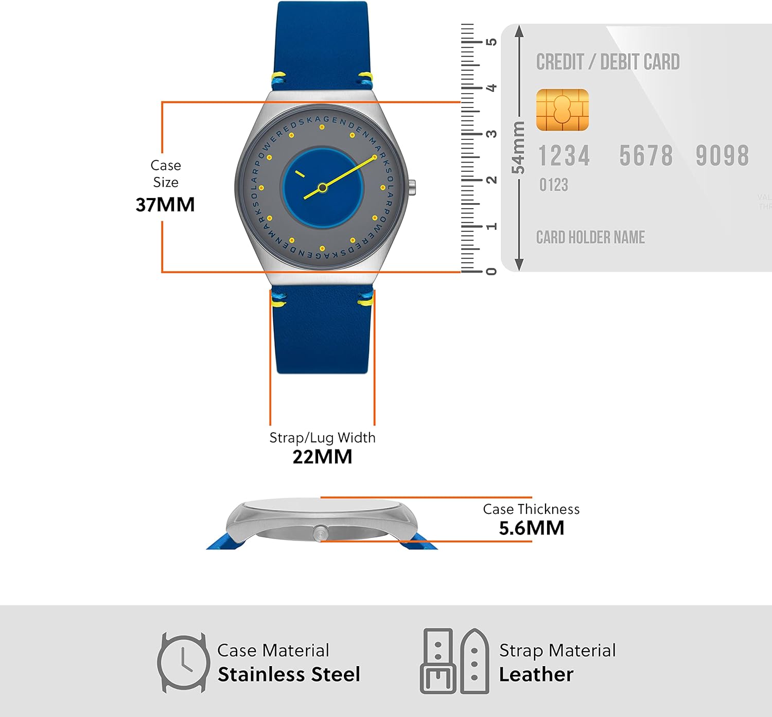 Skagen SKW6873 Grenen Solar Halo Watch dimensions diagram