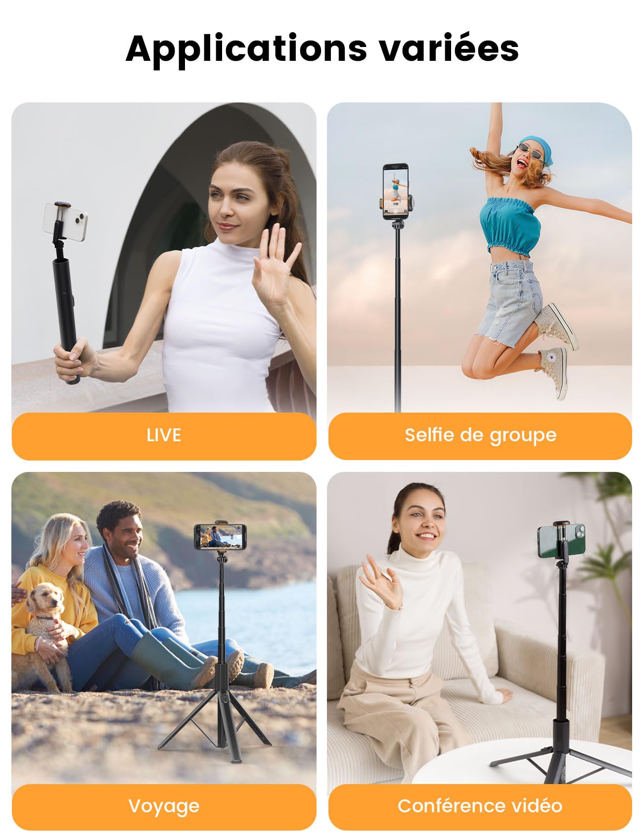 ANXRE 180cm Trépied Selfie avec Télécommande Détachable, Perche Extensible NT79 pour Smartphone et GoPro