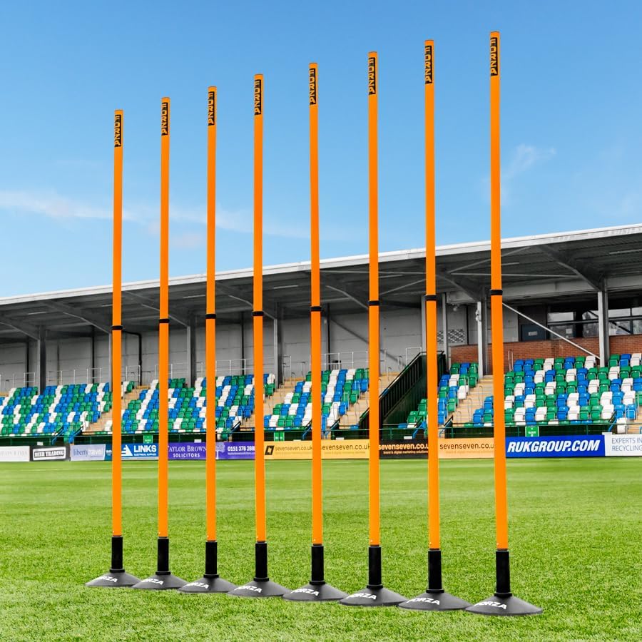 FORZA Telescopic Slalom Training Poles [Pack of 8] | Adjustable, Shatterproof PVC Poles for Agility and Speed Training | Multi-Sport Use | 8 Bold Colors