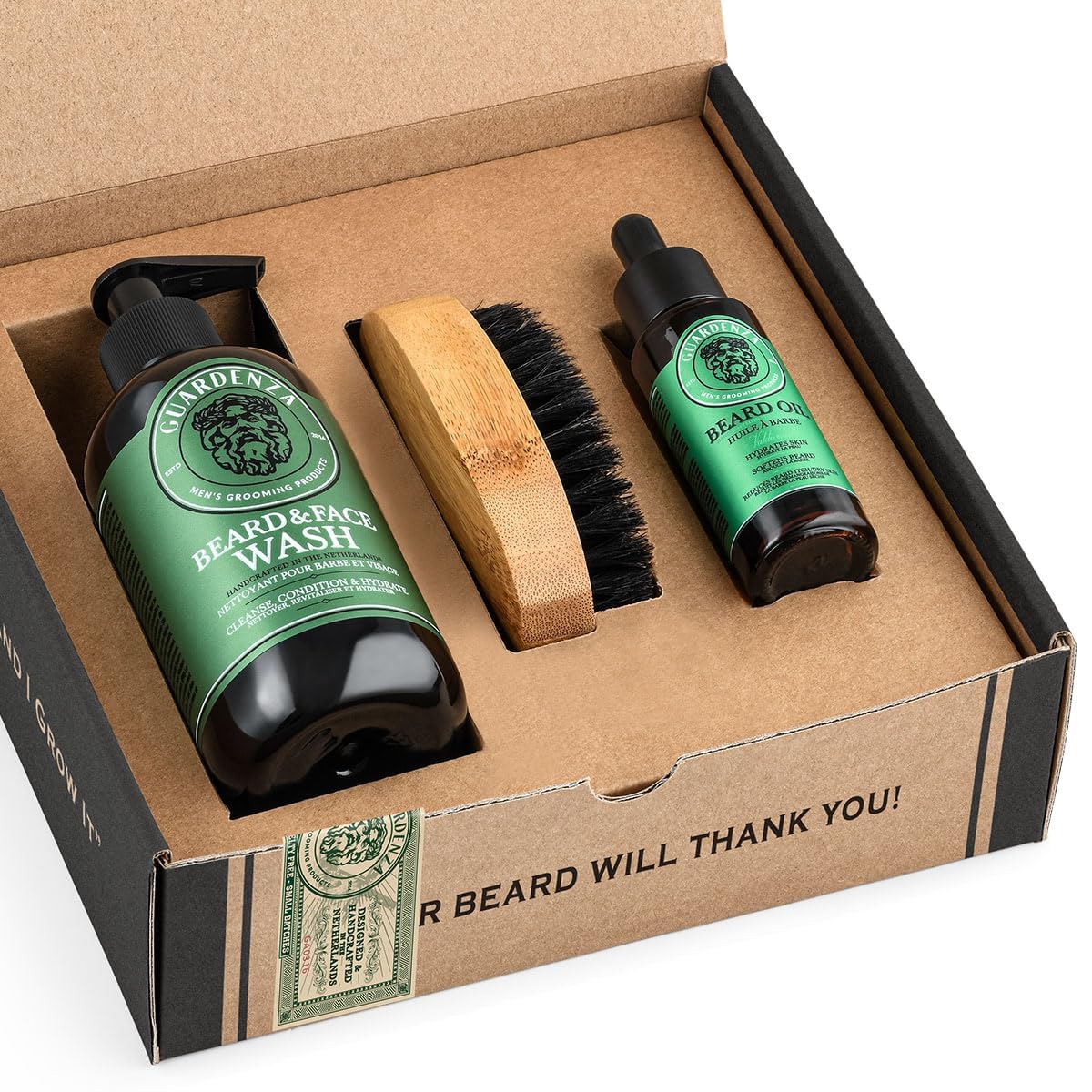 guardenza Kit de iniciación de barba – Barba Petróleo, barba y lavar la cara – Cepillo de barba