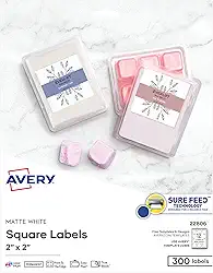 Avery Etiquetas quadradas para impressoras a laser e jato de tinta, Sure Feed, 5 x 5 cm, 300 etiquetas brancas (22806)