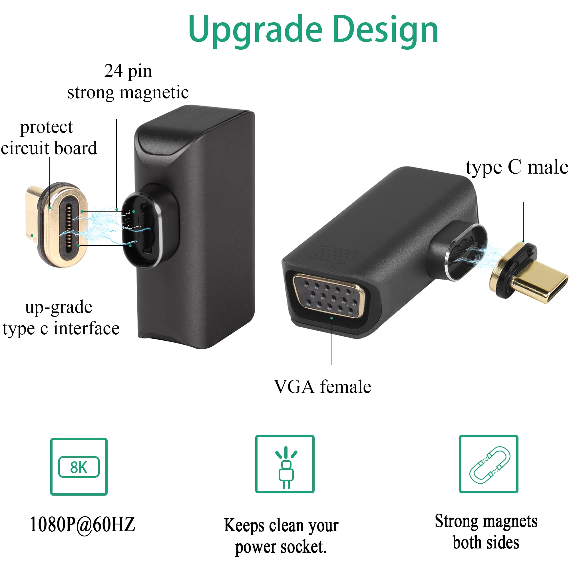 Adaptador USB-C A VGA Magnético - 1080p (ángulo Recto 90°)