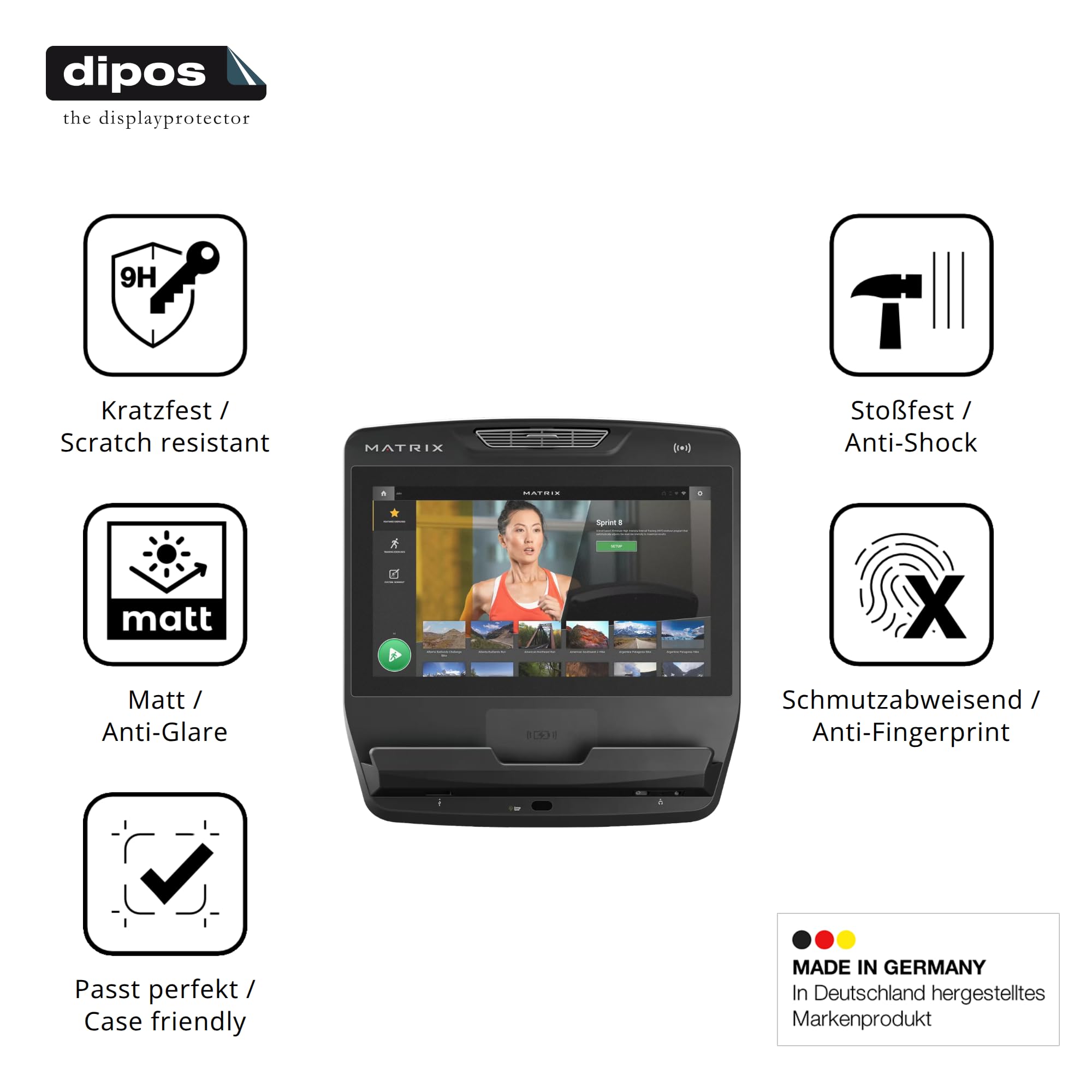dipos 2x Protector de Pantalla 9H mate para Matrix Touch XL Konsole 22 Zoll | Antirreflejos, no se rompe ni astilla, no es cristal, antigolpes, antiarañazos, sin burbujas, autoadhesivo
